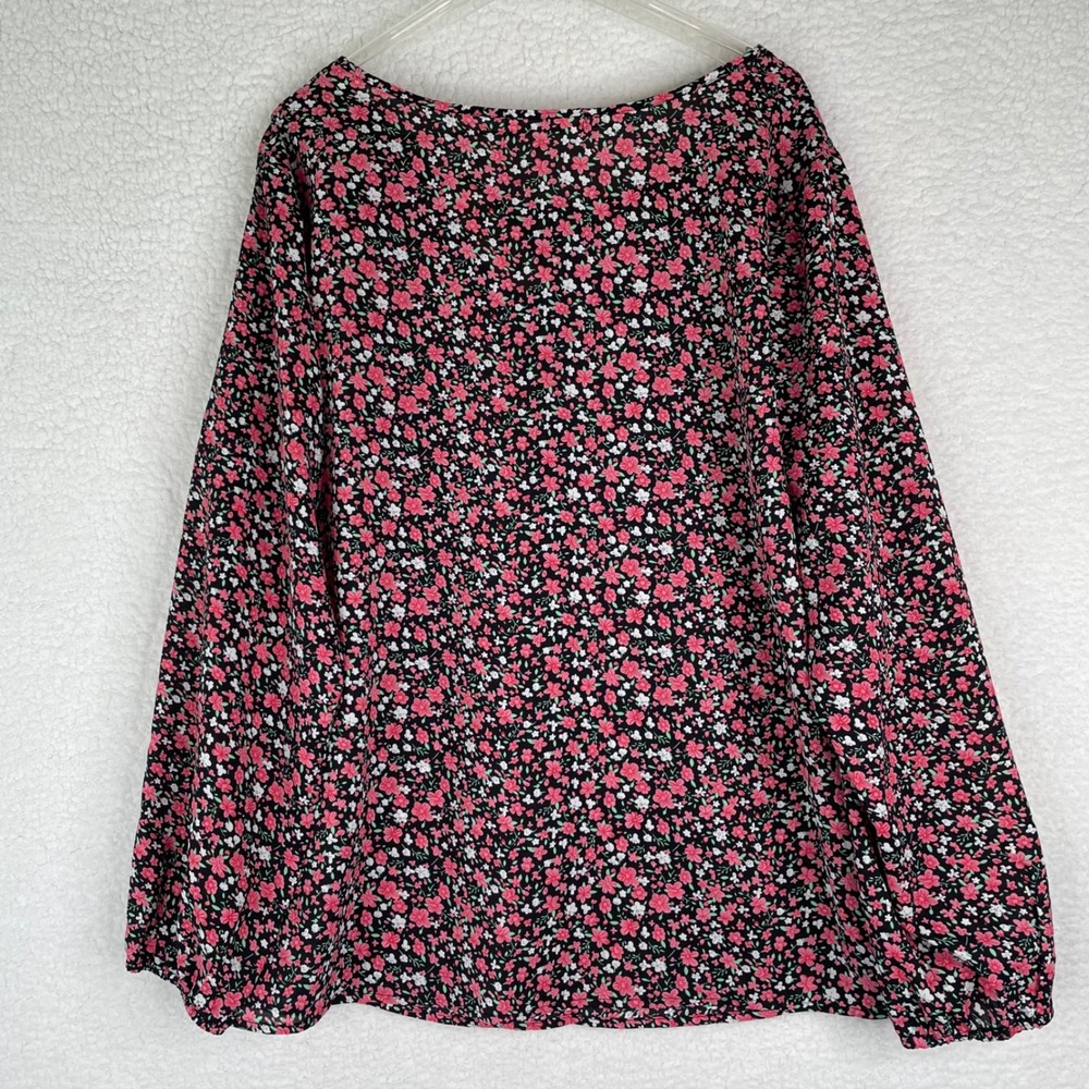 Agnes Orinda Womens Size 2X Pink Floral Blouse Long Sleeve Scoop Neck Top NEW - Picture 4 of 10